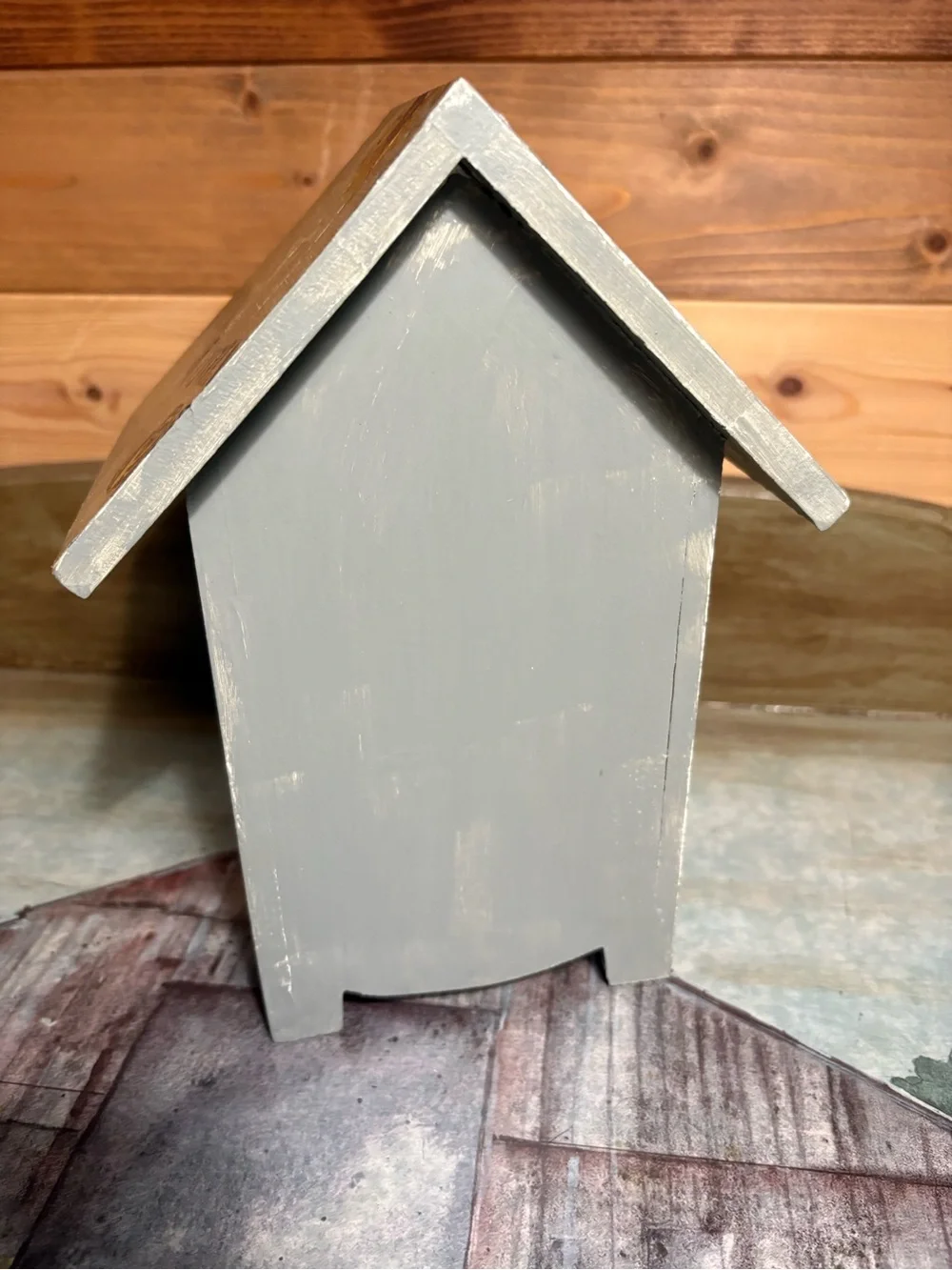 Sage green Wooden Birdhouse-Style Mini Jewelry Box with Floral Drawers